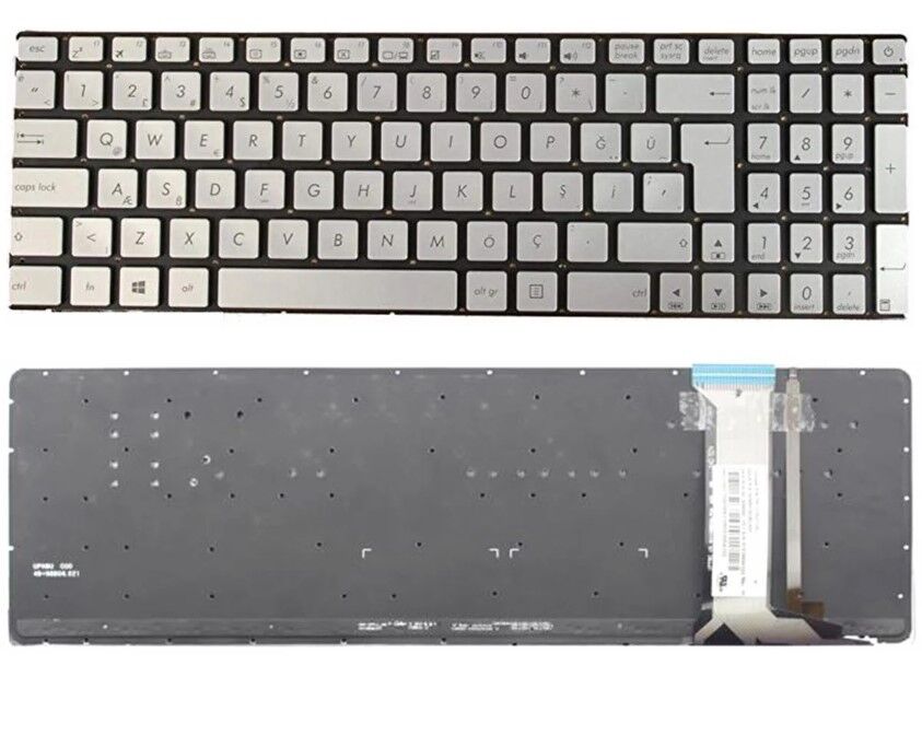 Asus N550JK Uyumlu Notebook Klavyesi - Silver - TR - Backlit