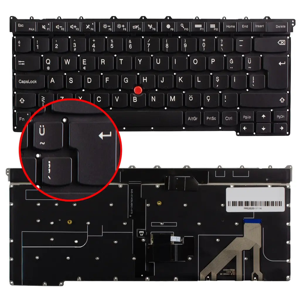 Lenovo ThinkPad X1 Carbon Gen 5 (20HQ) ile Uyumlu Notebook Klavyesi - Siyah - TR - Backlit