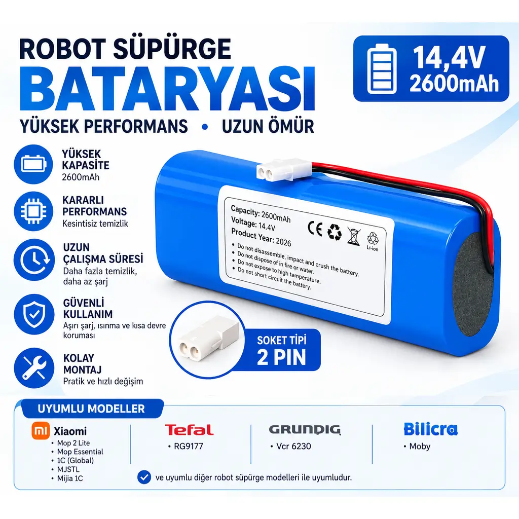 Next Pro Maid X8 Uyumlu Robot Süpürge Pili 14,4V 2600mAh
